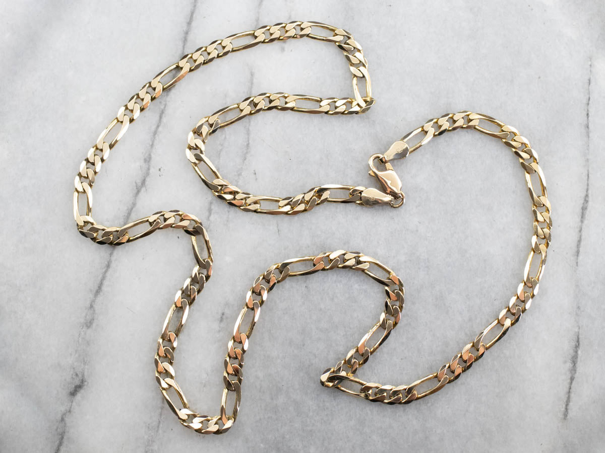 Italian Yellow Gold Figaro Chain Necklace