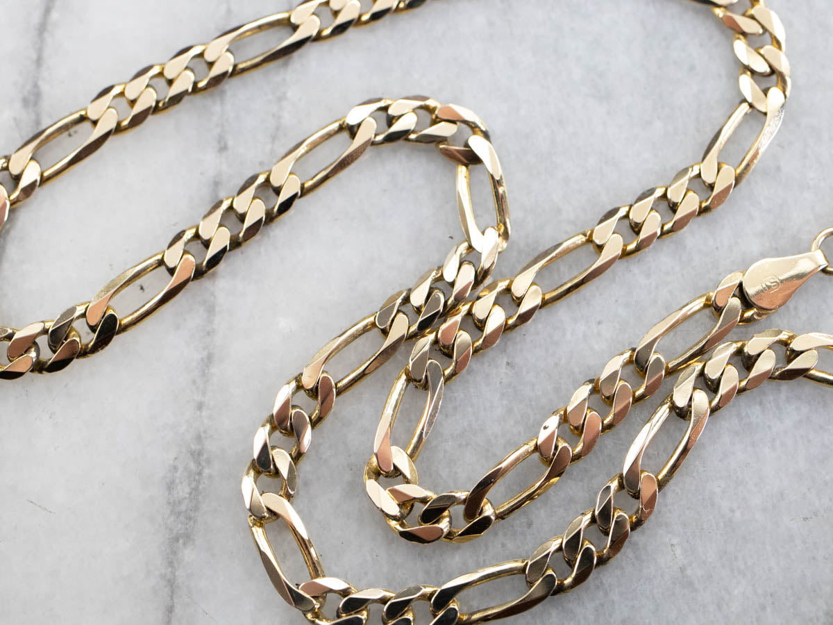 Italian Yellow Gold Figaro Chain Necklace