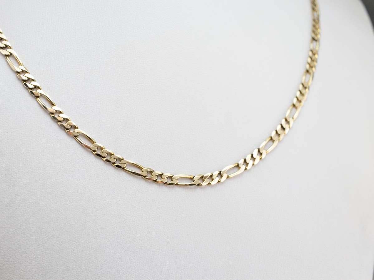 Italian Yellow Gold Figaro Chain Necklace