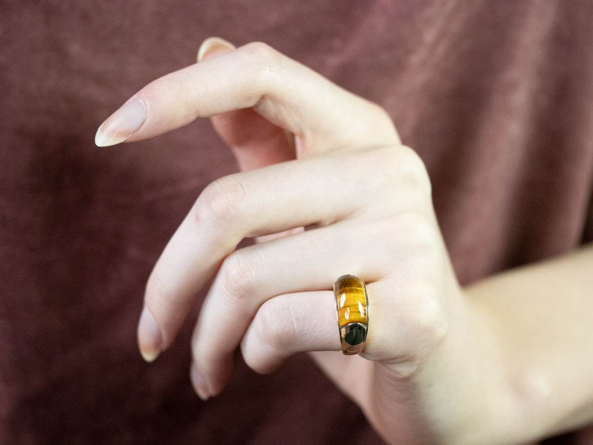 Tiger's Eye Domed Gold Statement Band