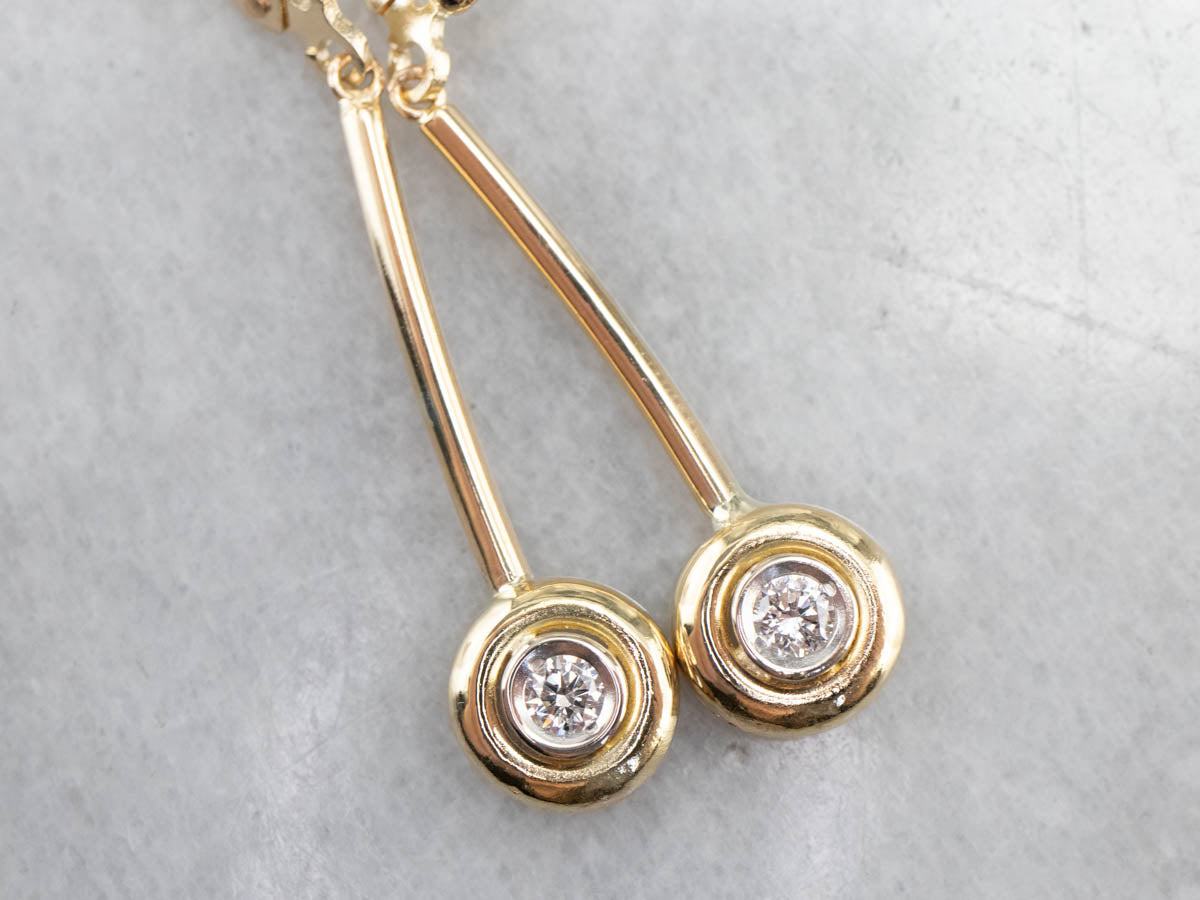 Minimalist Diamond Gold Bar Drop Earrings