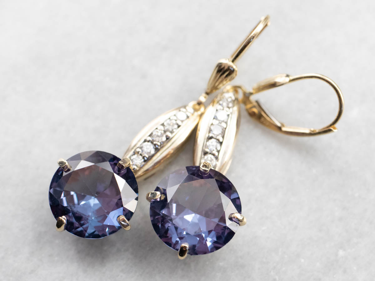 Synthetic Alexandrite Diamond Drop Earrings