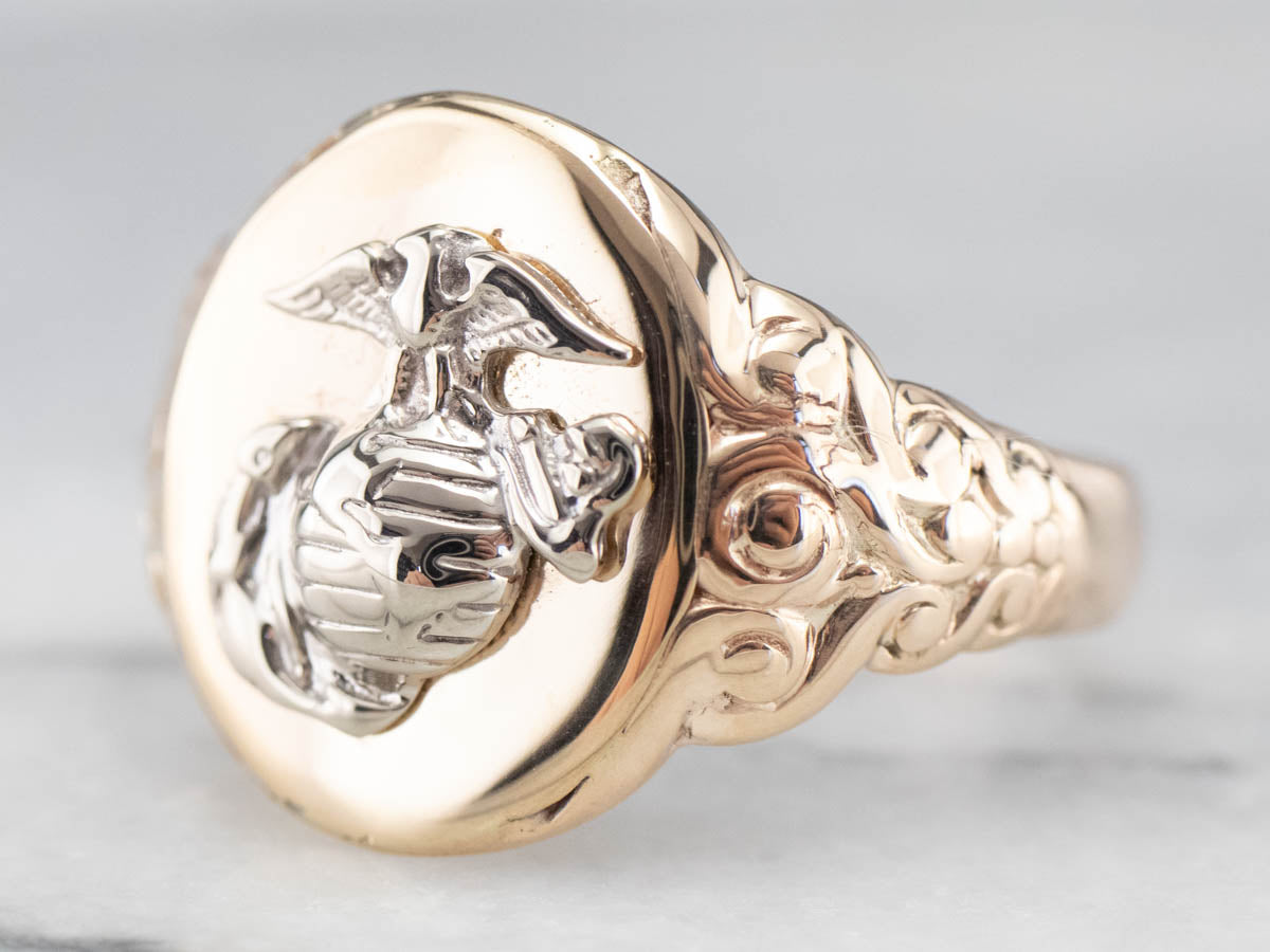 Two Toned Gold Marine Corps Signet Ring