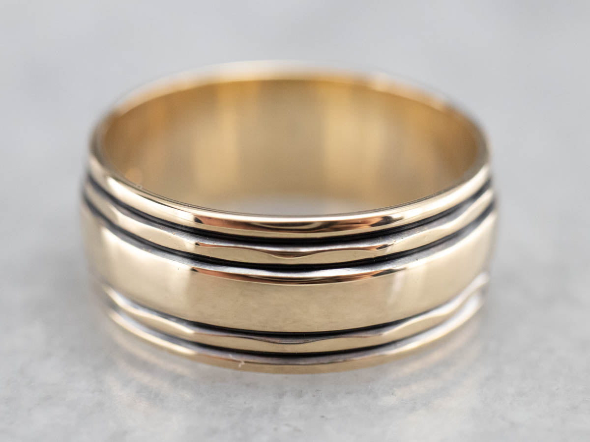 Striped Gold Wedding Band Ring