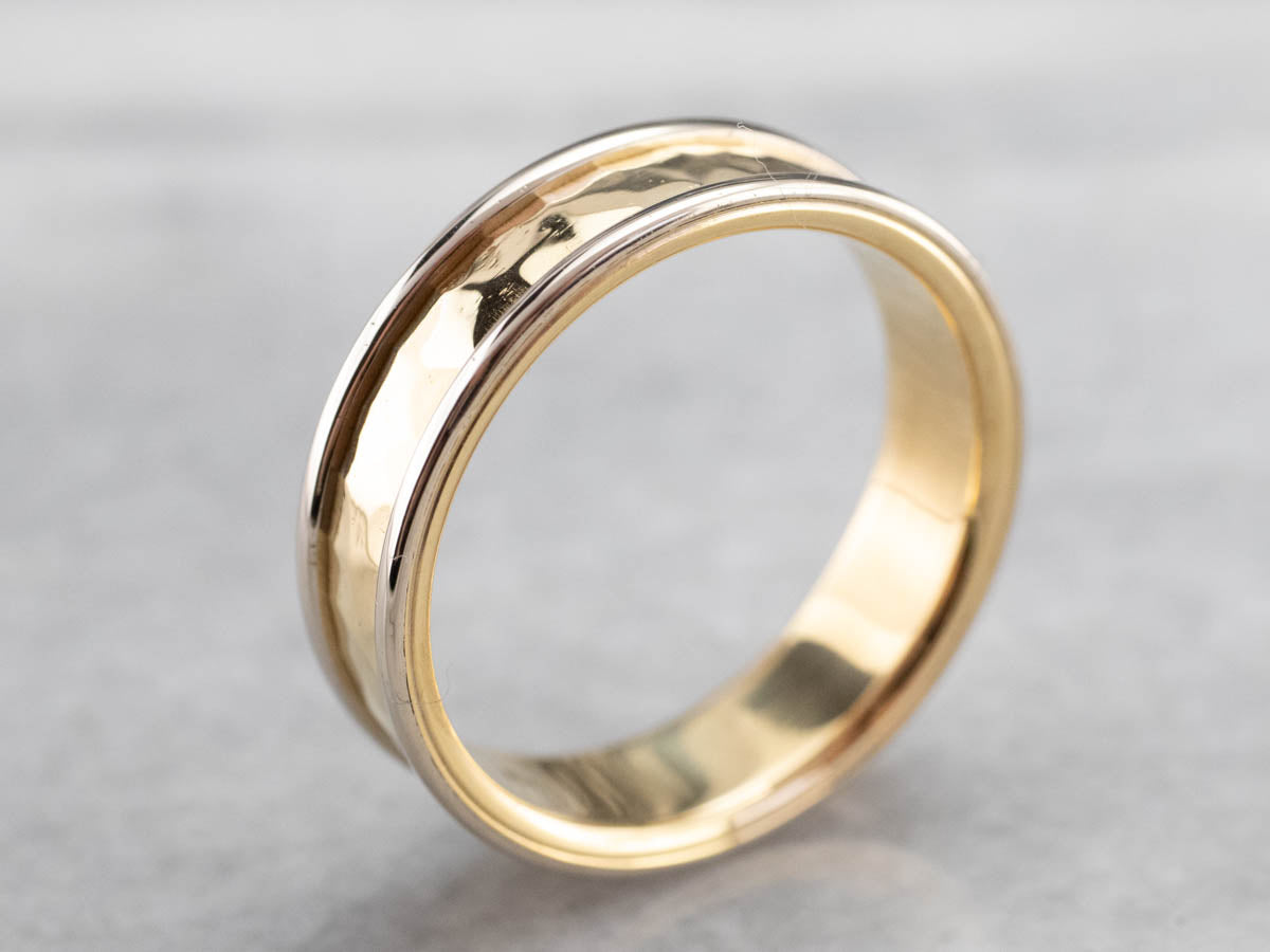 Two Toned Gold Hammered Band Ring