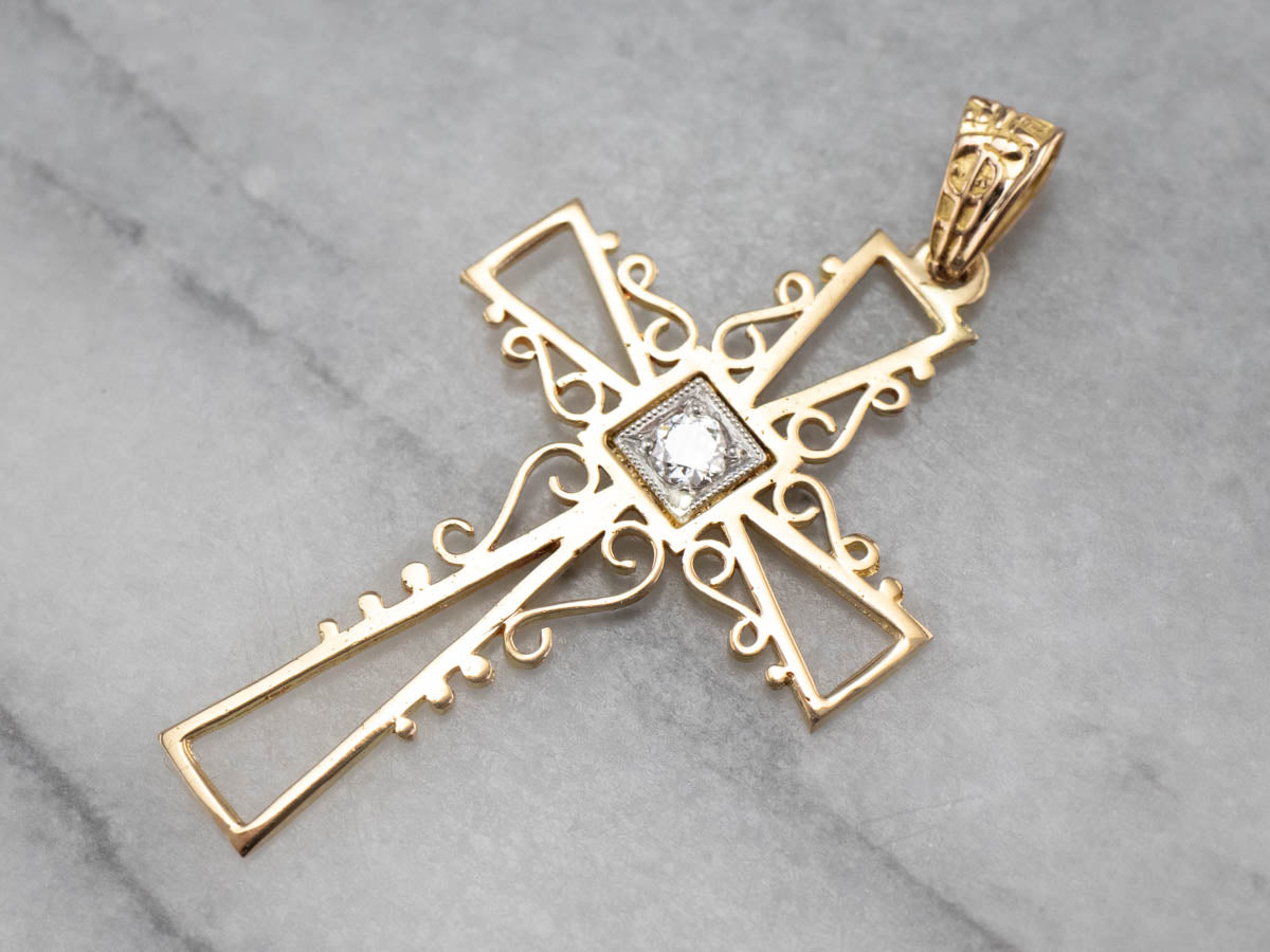 Diamond Gold Filigree Cross Pendant