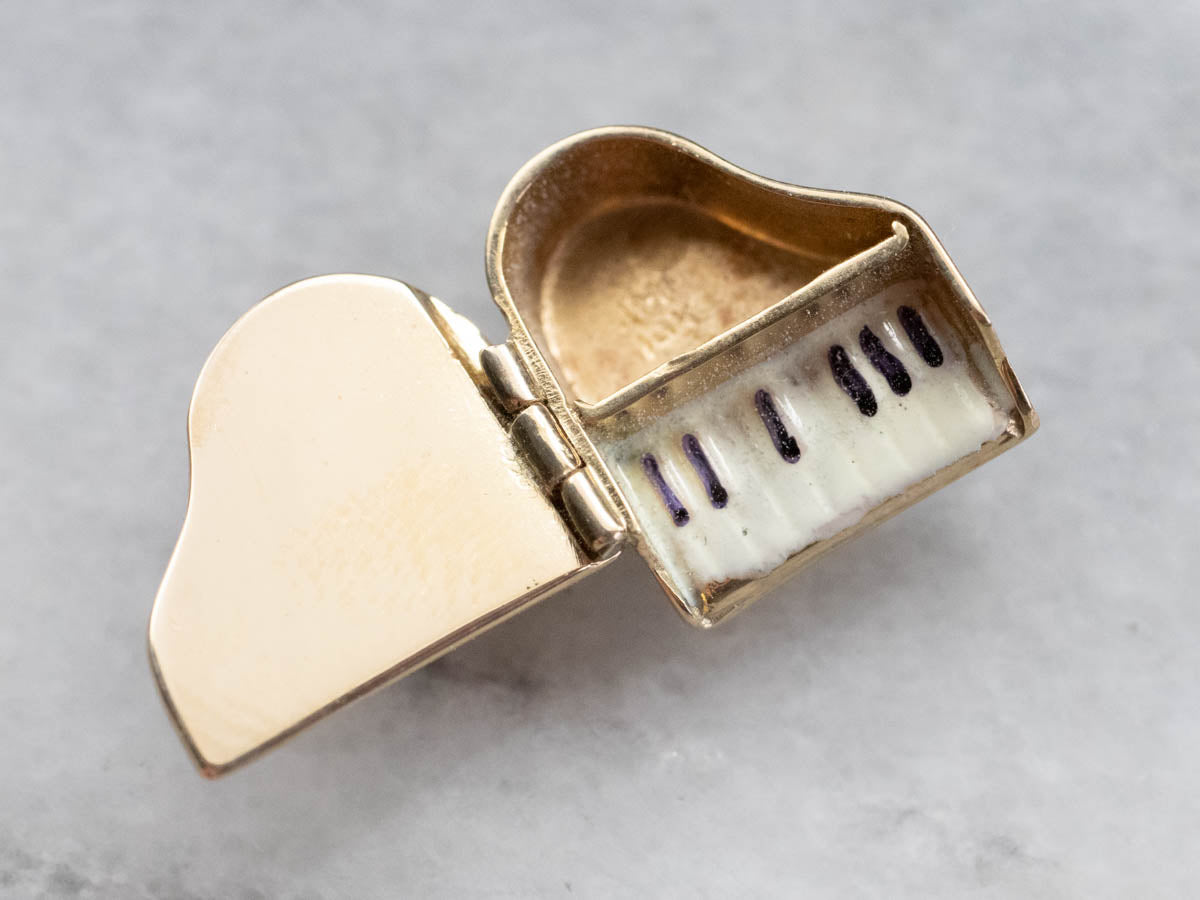 Vintage Gold Enamel Piano Charm