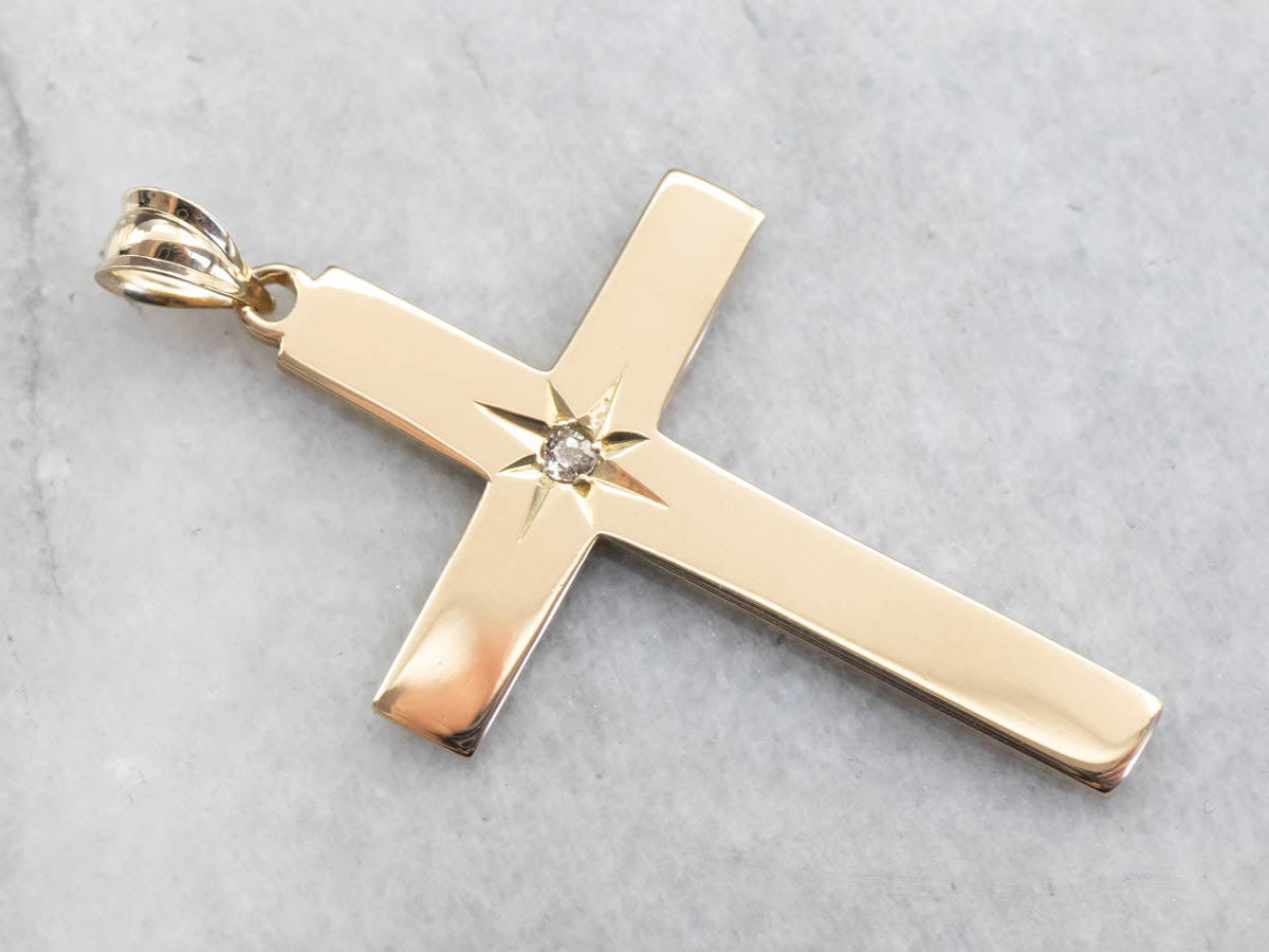 Diamond Large Gold Cross Pendant