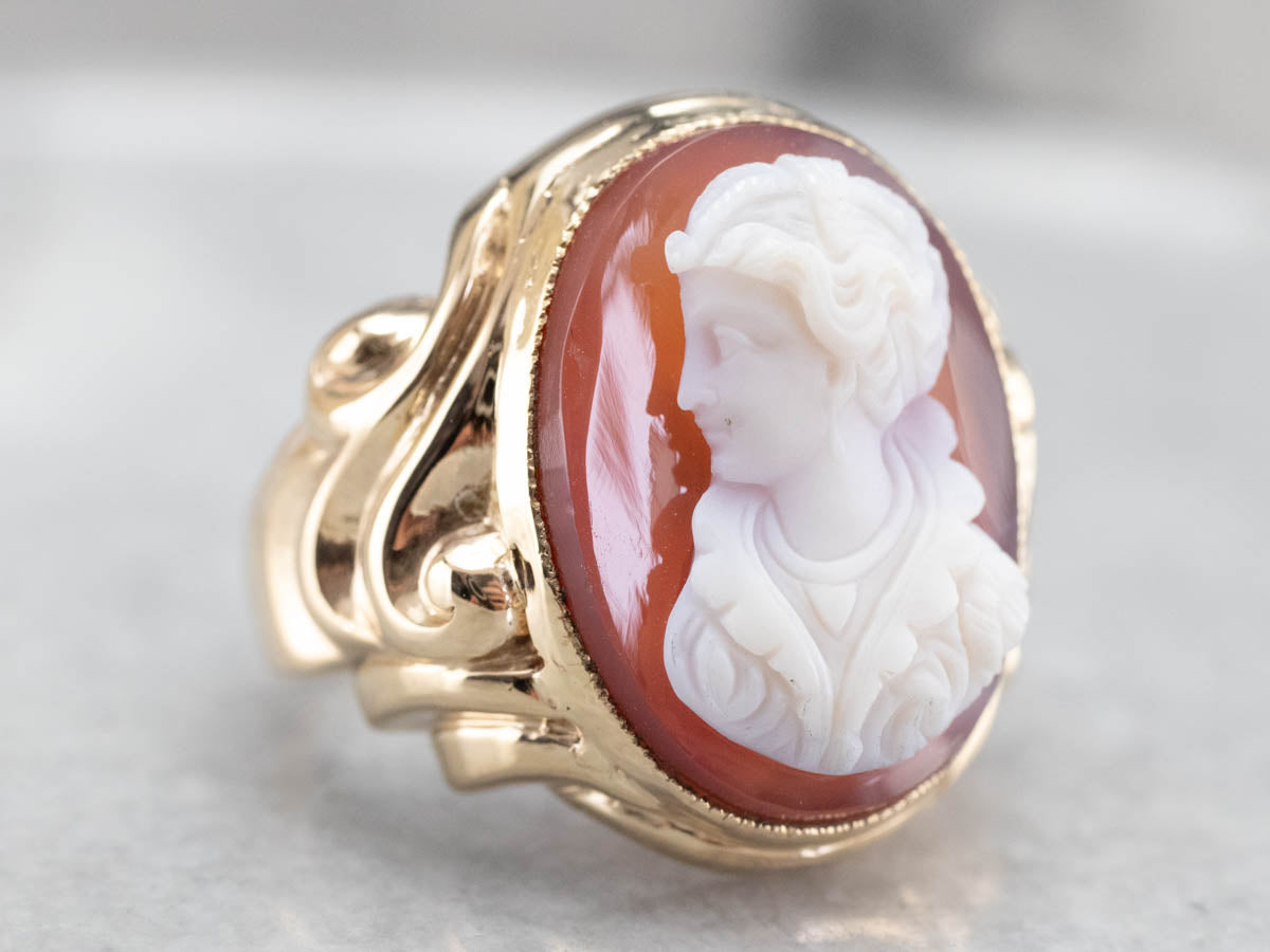 Ornate Sardonyx Cameo Gold Statement Ring