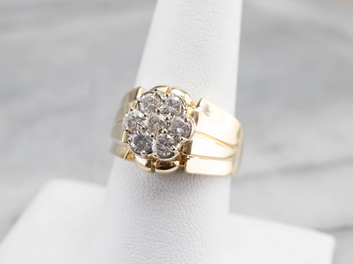 Diamond Cluster Two Tone Gold Statement Band