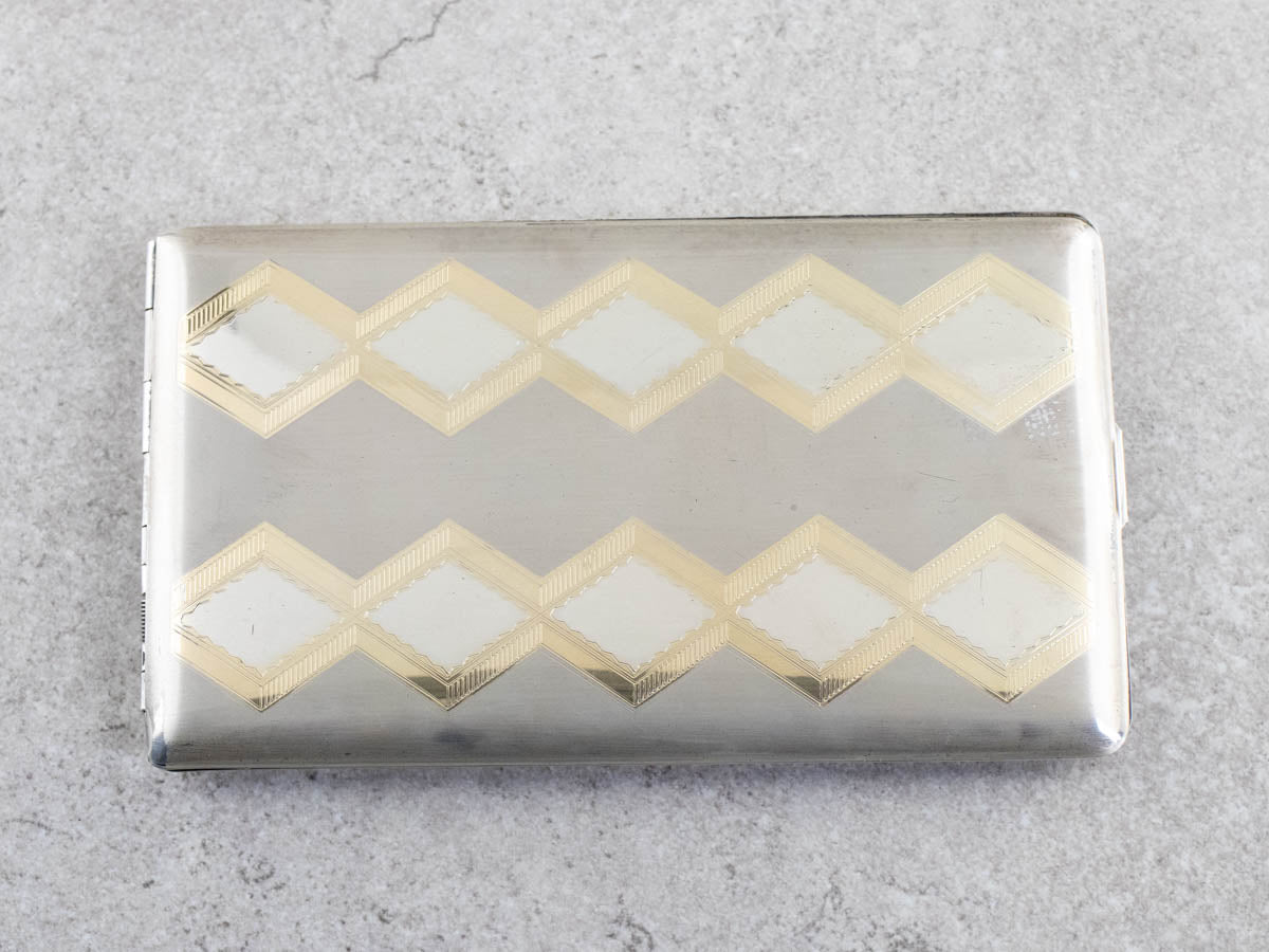 Vintage Chevron Patterned Silver Cigarette Case