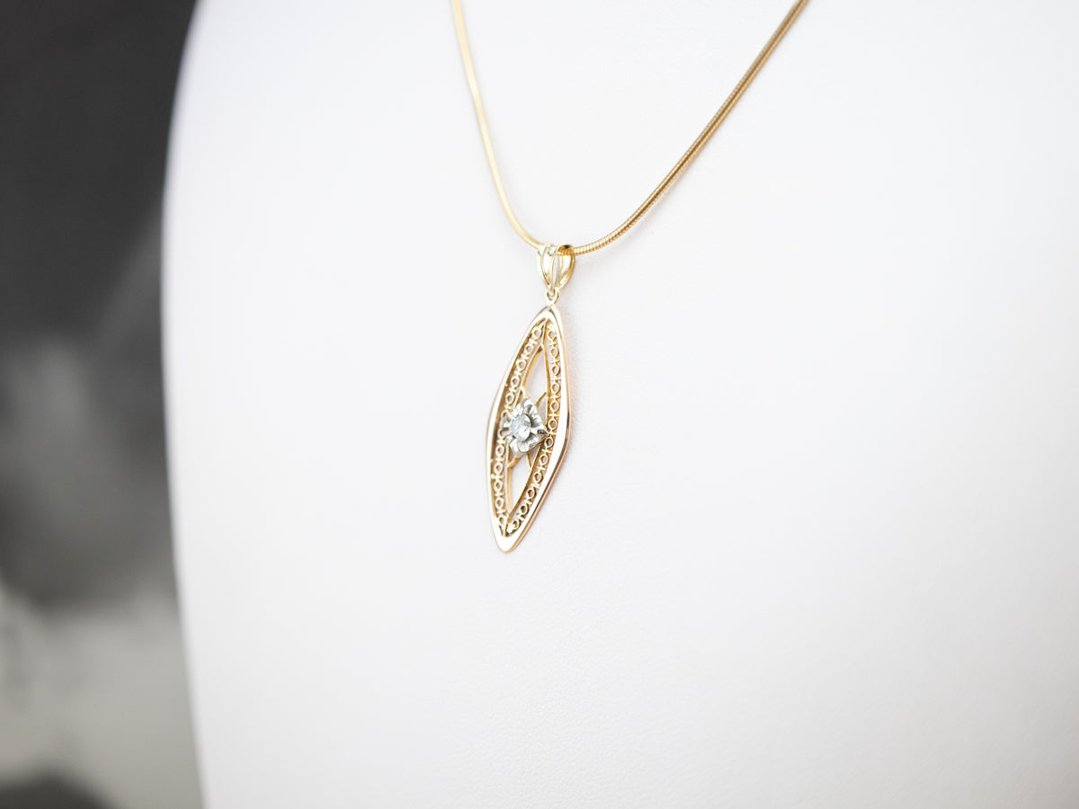 Two Tone Gold Diamond Solitaire Pendant