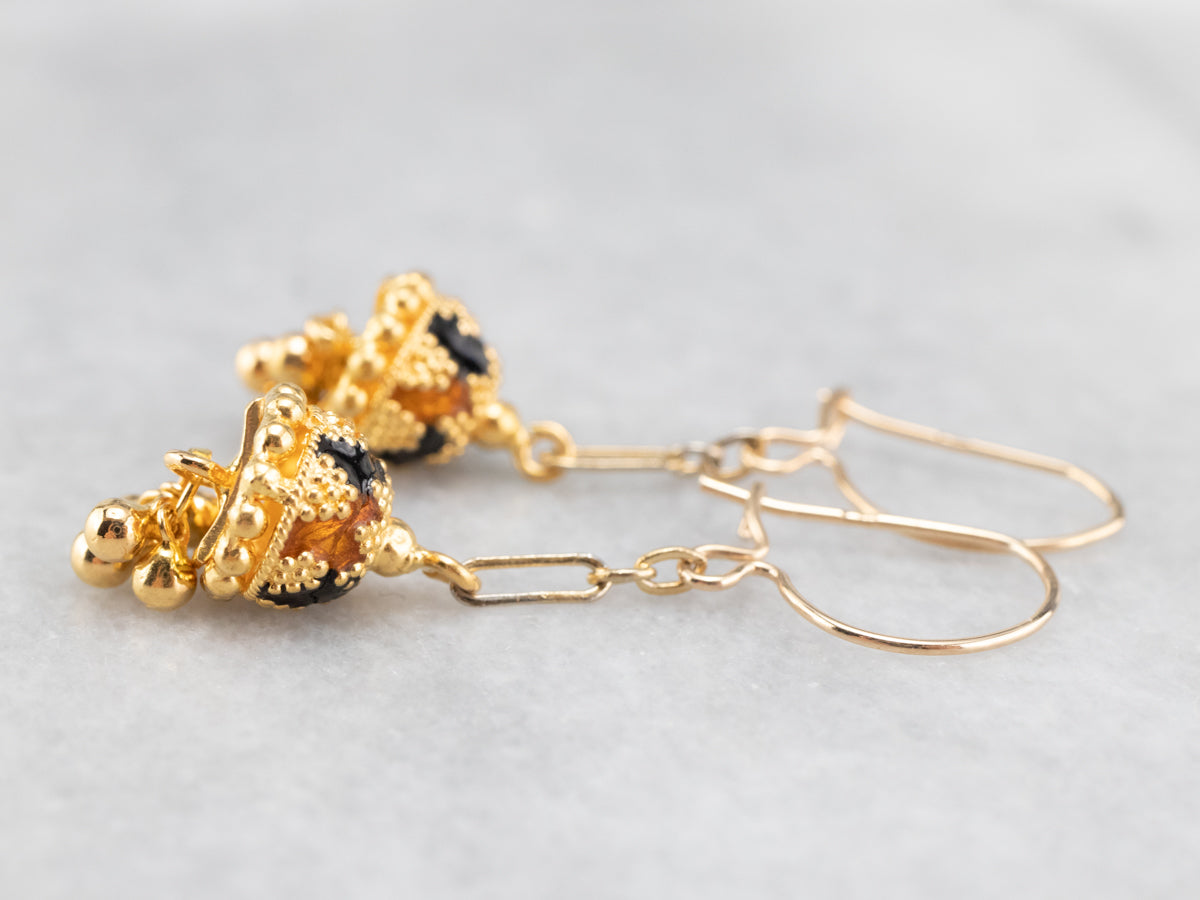 Colorful Gold Beaded Drop Earrings