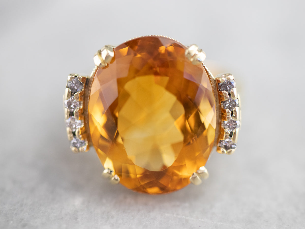 Citrine and Diamond Cocktail Ring