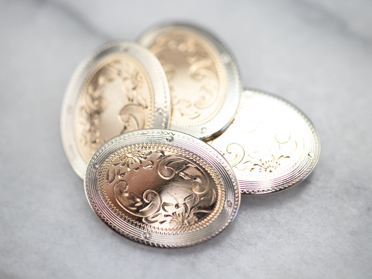 Etched Art Deco Two Tone Gold Cufflinks