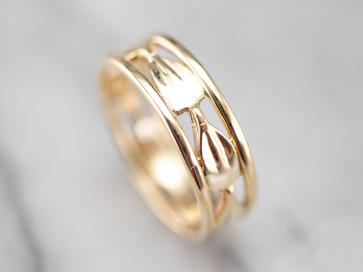 Yellow Gold Leaf Pattern Band