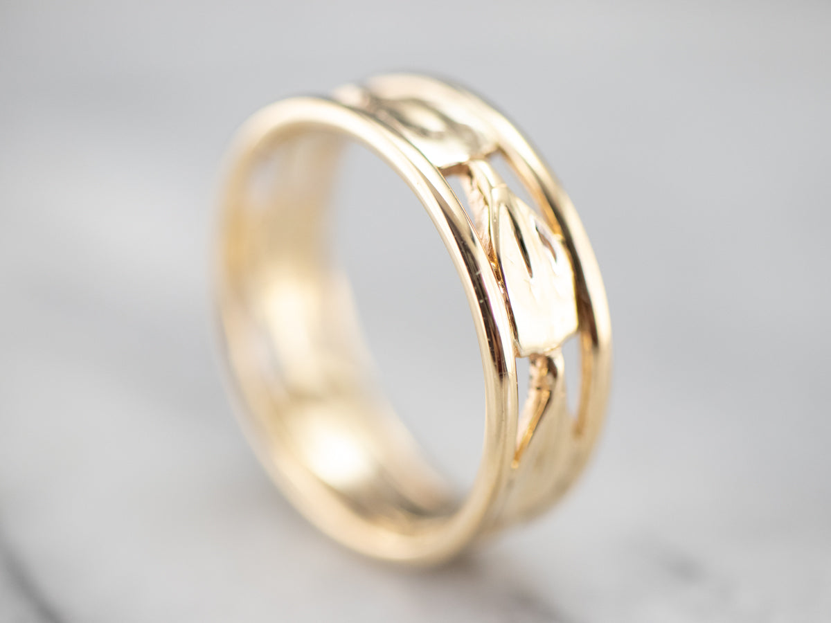 Yellow Gold Leaf Pattern Band