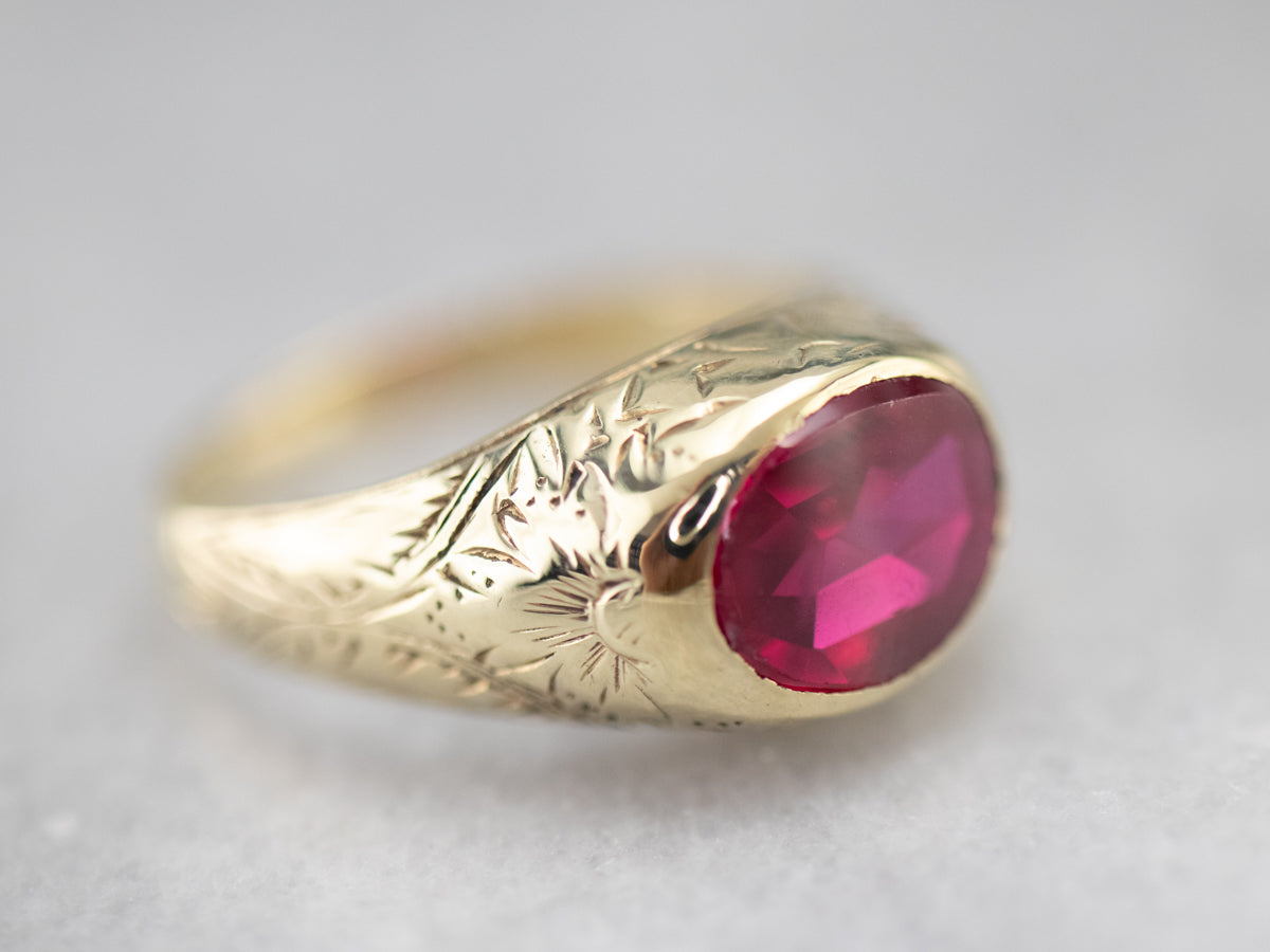 Antique 1920&#39;s Synthetic Ruby  Floral Ring