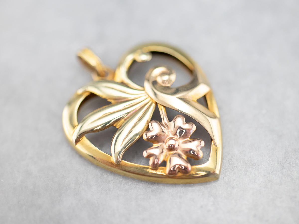 Retro Era Two Tone Gold Floral Pendant