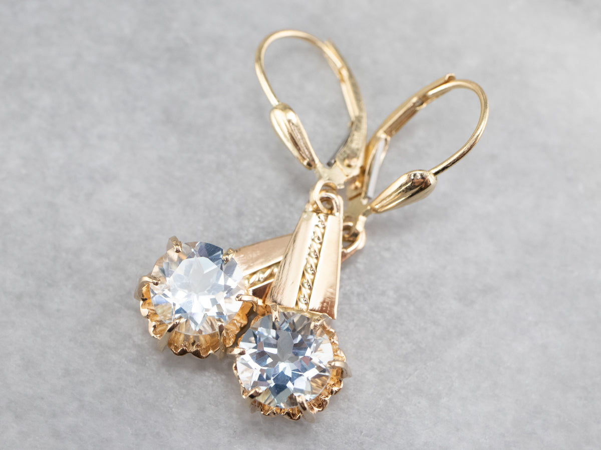 Light Blue Aquamarine Gold Drop Earrings