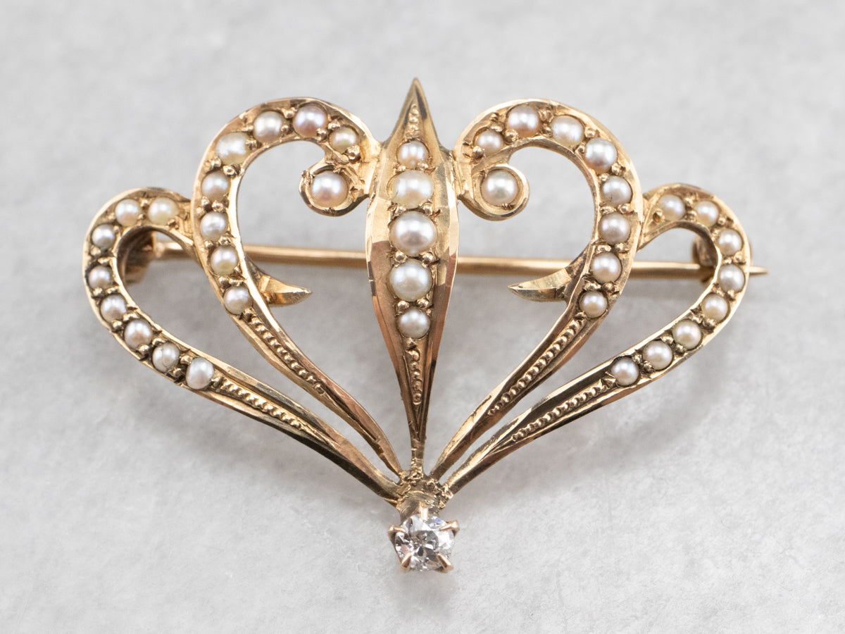 Antique Diamond and Seed Pearl Brooch