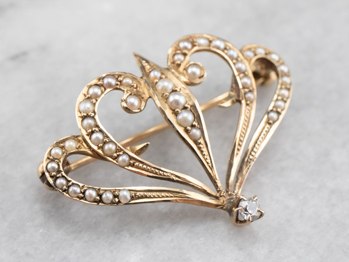 Antique Diamond and Seed Pearl Brooch