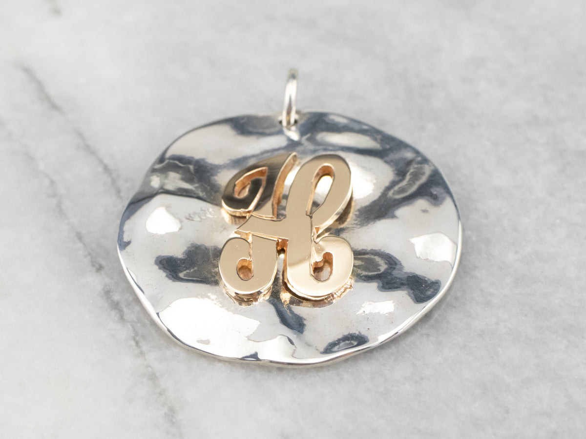 Sterling Silver and Gold &quot;H&quot; Initial Pendant