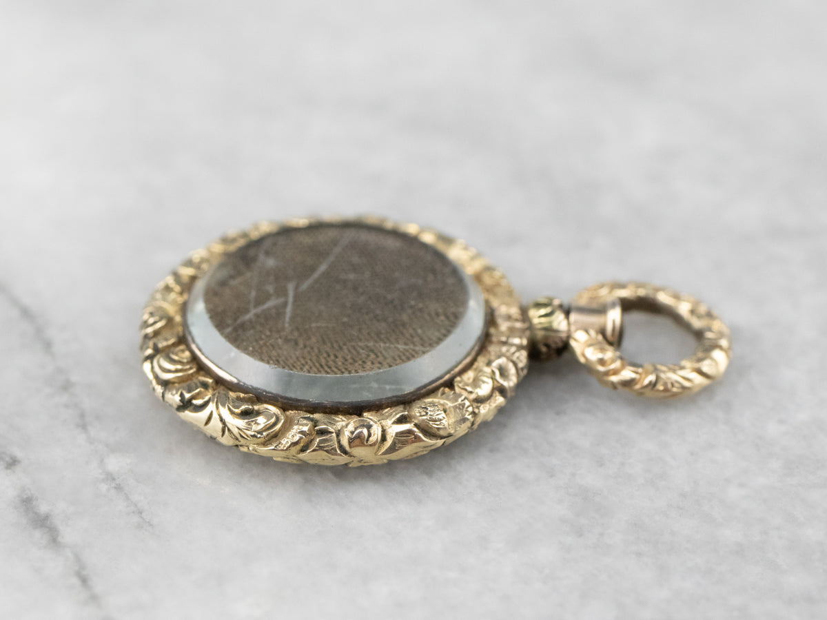 Victorian Mourning Glass Gold Pendant