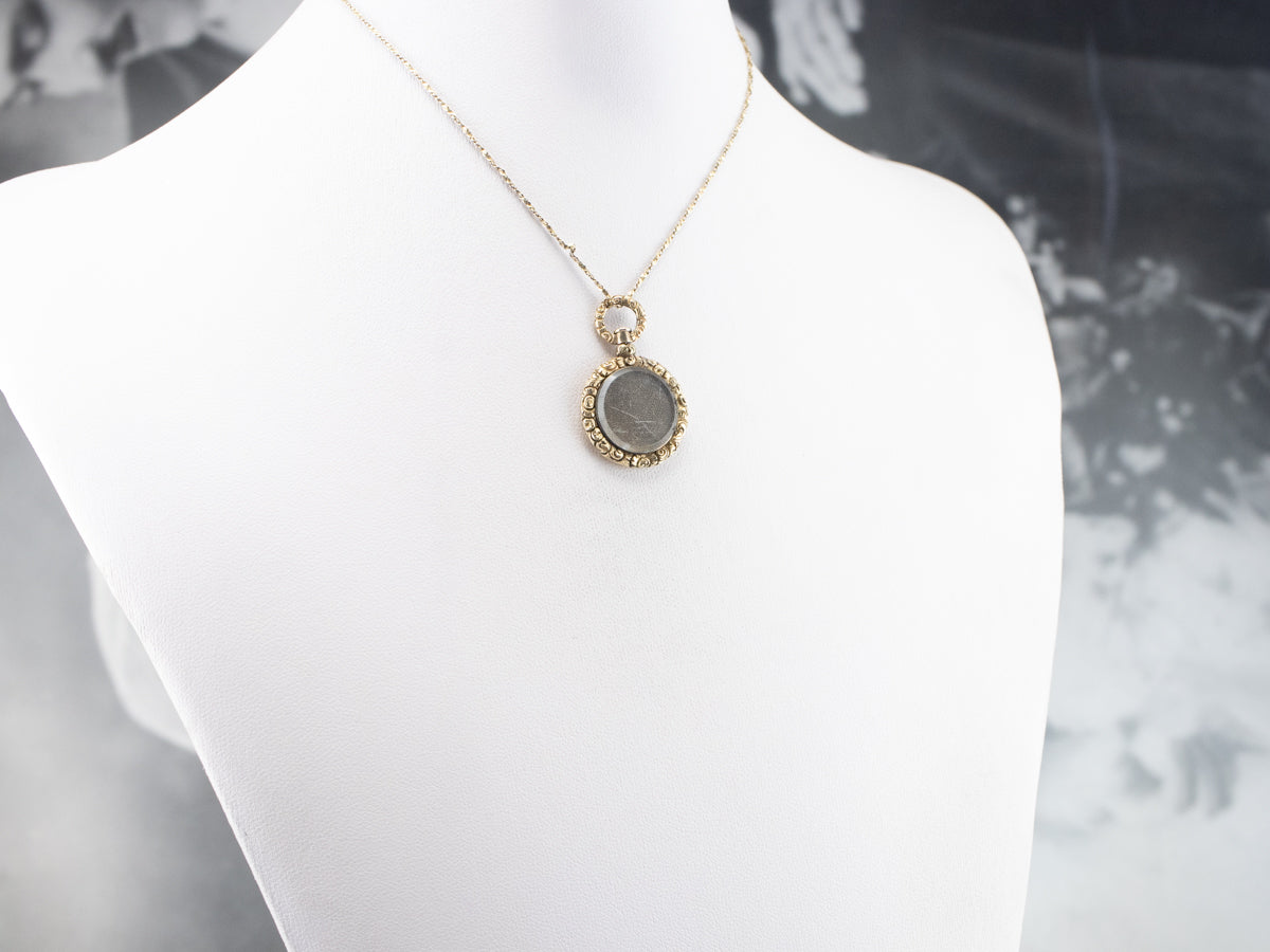 Victorian Mourning Glass Gold Pendant