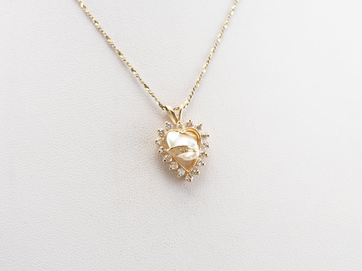 Freshwater Pearl and Diamond Heart Pendant