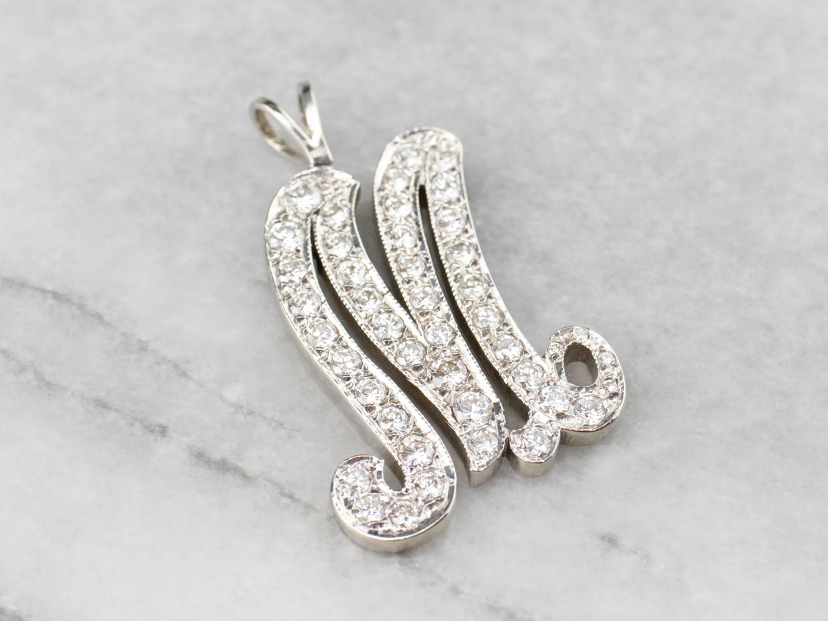 Scrolling Diamond M Initial Pendant