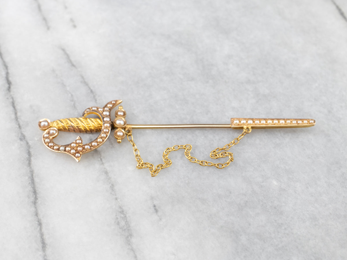 Antique Sword Seed Pearl Stick Pin