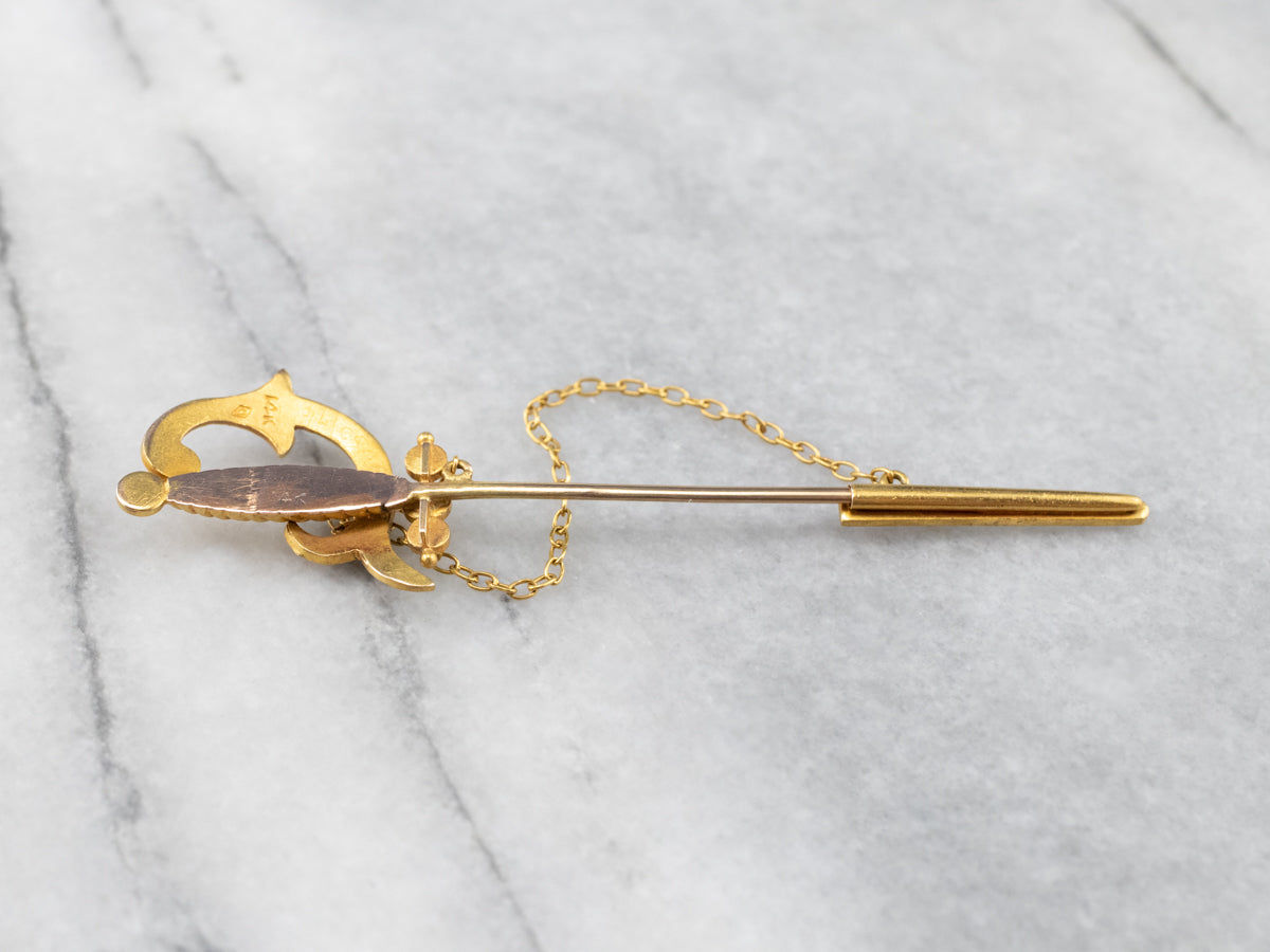 Antique Sword Seed Pearl Stick Pin