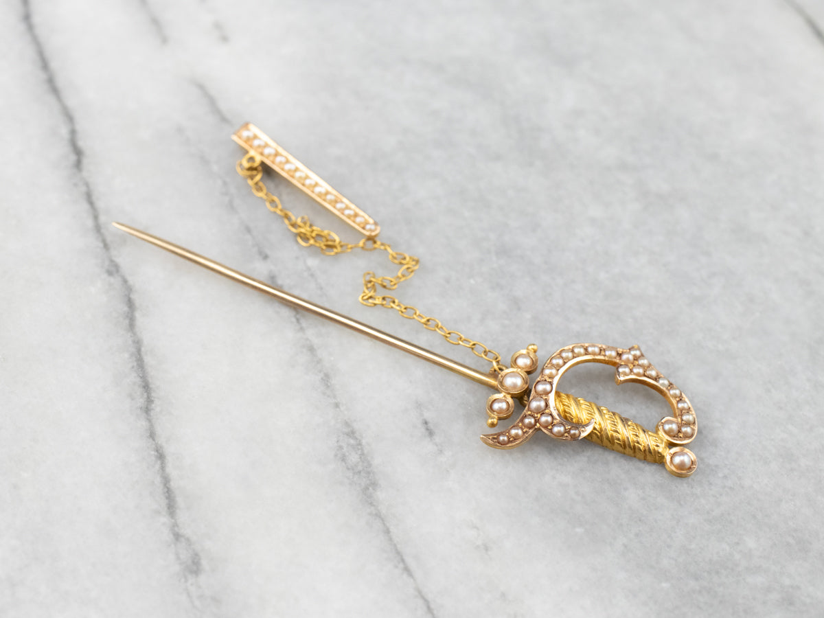 Diamond Lapel Pin in 14K Solid Gold, Diamond Stick Pin for Men