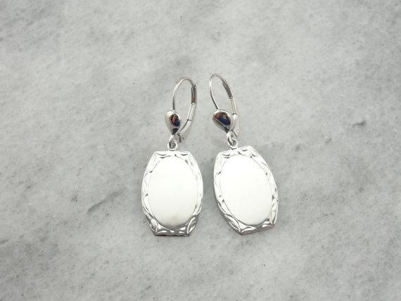 White Gold Drop Earrings with Shining Polish