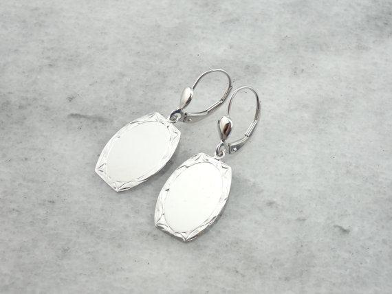 White Gold Drop Earrings with Shining Polish