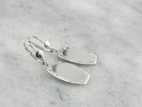 White Gold Drop Earrings with Shining Polish