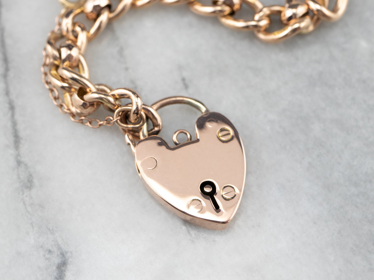 Victorian Rose Gold Heart Lock Chain Bracelet