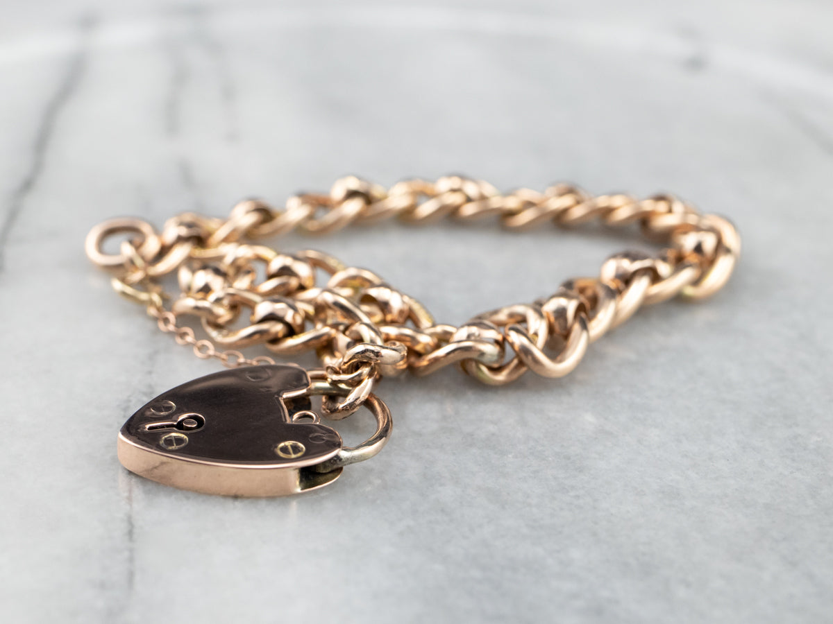 Victorian 9K Rose Gold Heart Lock Bracelet