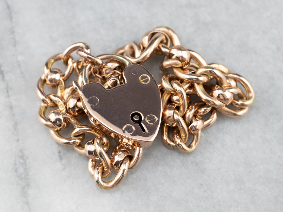 Victorian 9K Rose Gold Heart Lock Bracelet