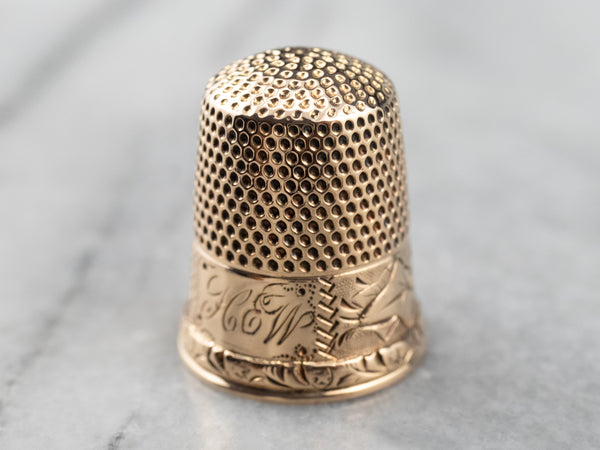 Vintage Thimble, Collectable Sewing Thimble, 9K Rose Gold Thimble Size 9,  European Made Antique Thimble 