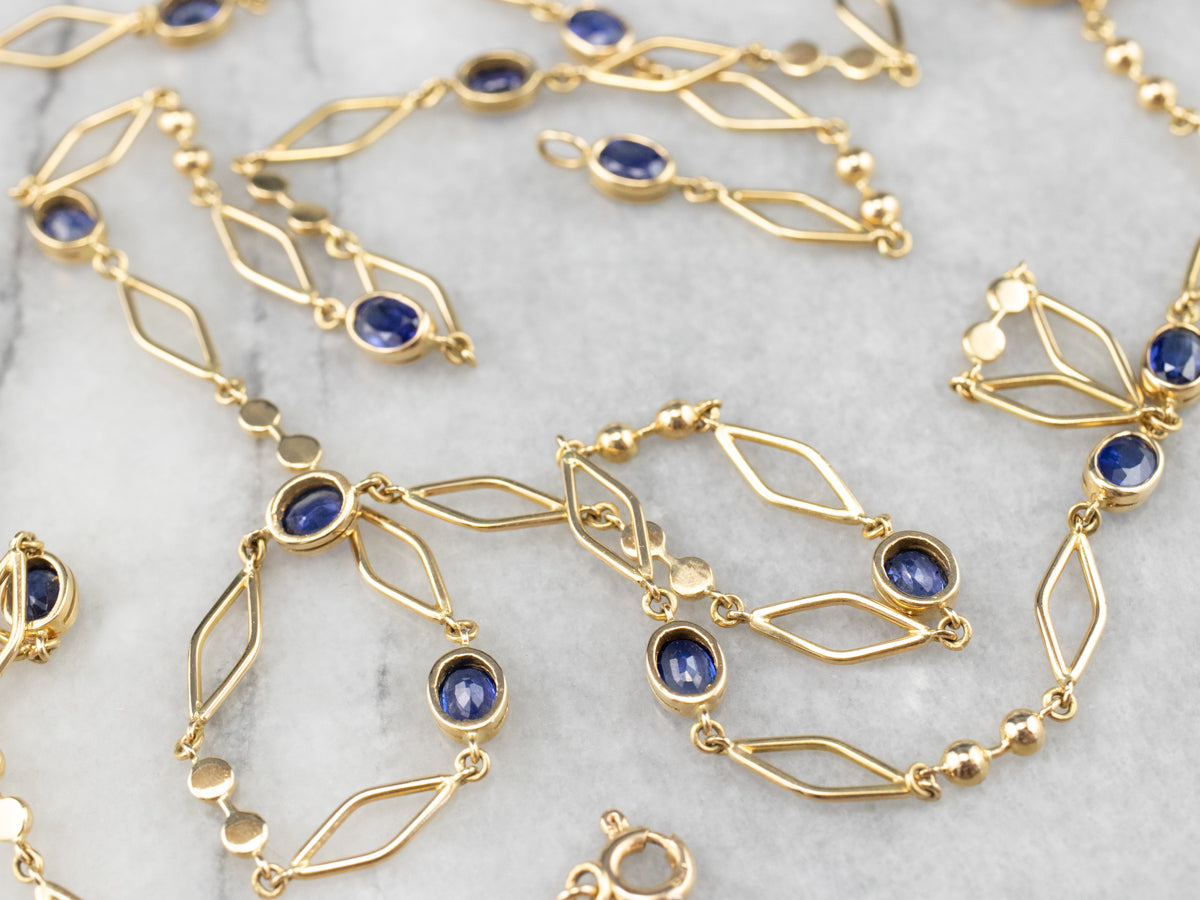 Sapphire 18K Gold Long Link Necklace