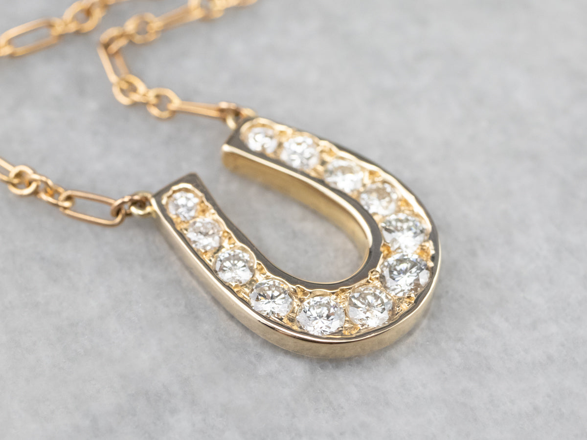 Lucky Diamond Horseshoe Gold Pendant Necklace