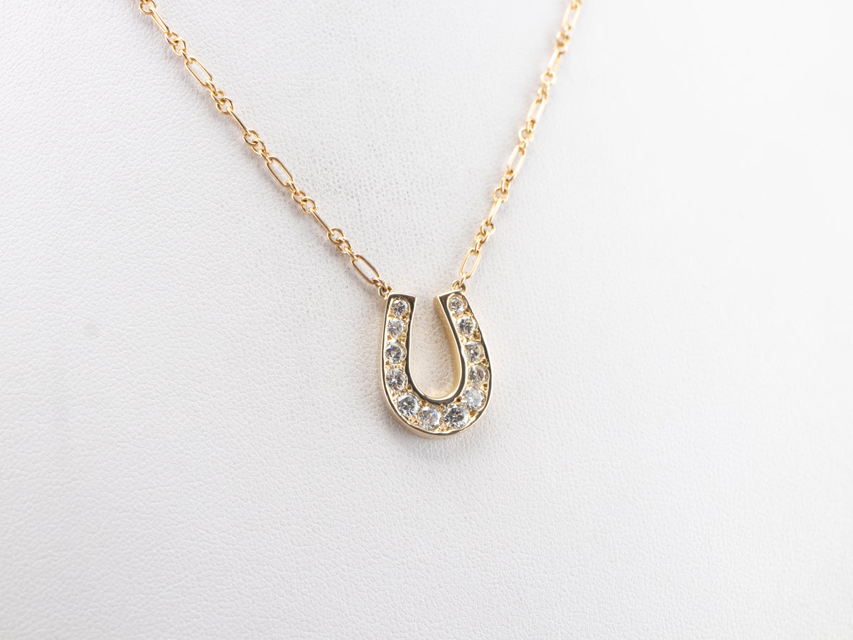 Lucky Diamond Horseshoe Gold Pendant Necklace