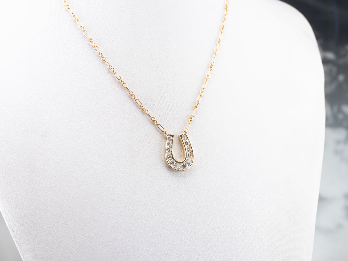 Lucky Diamond Horseshoe Gold Pendant Necklace