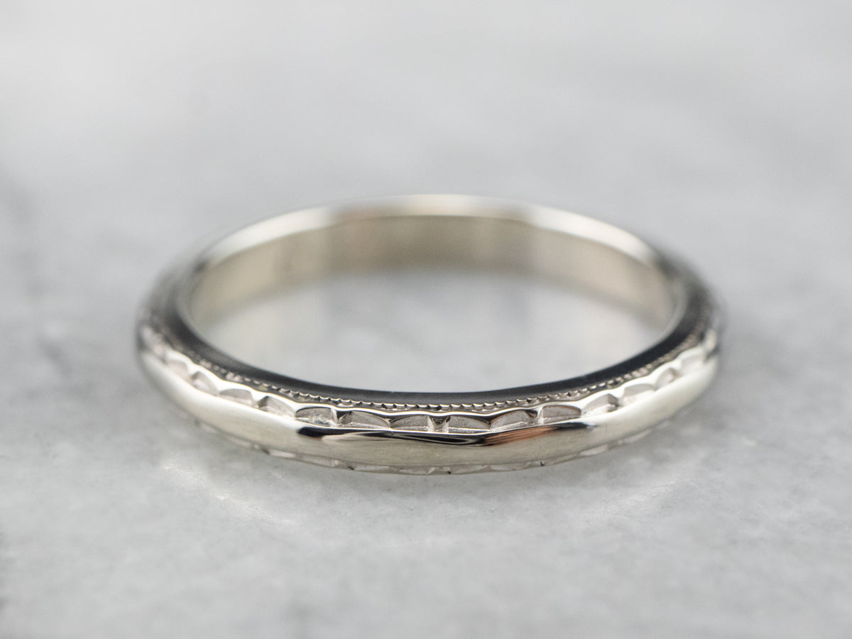 Patterned 14K White Gold Wedding Band