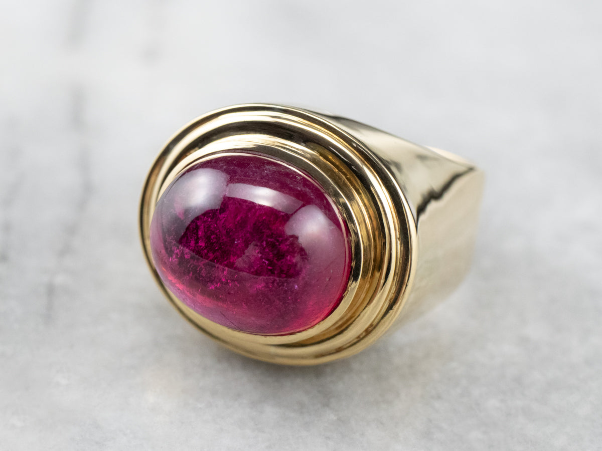 Hot Pink Tourmaline Cabochon Ring