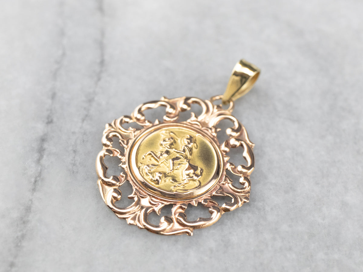 Two Tone Gold Saint George Medallion