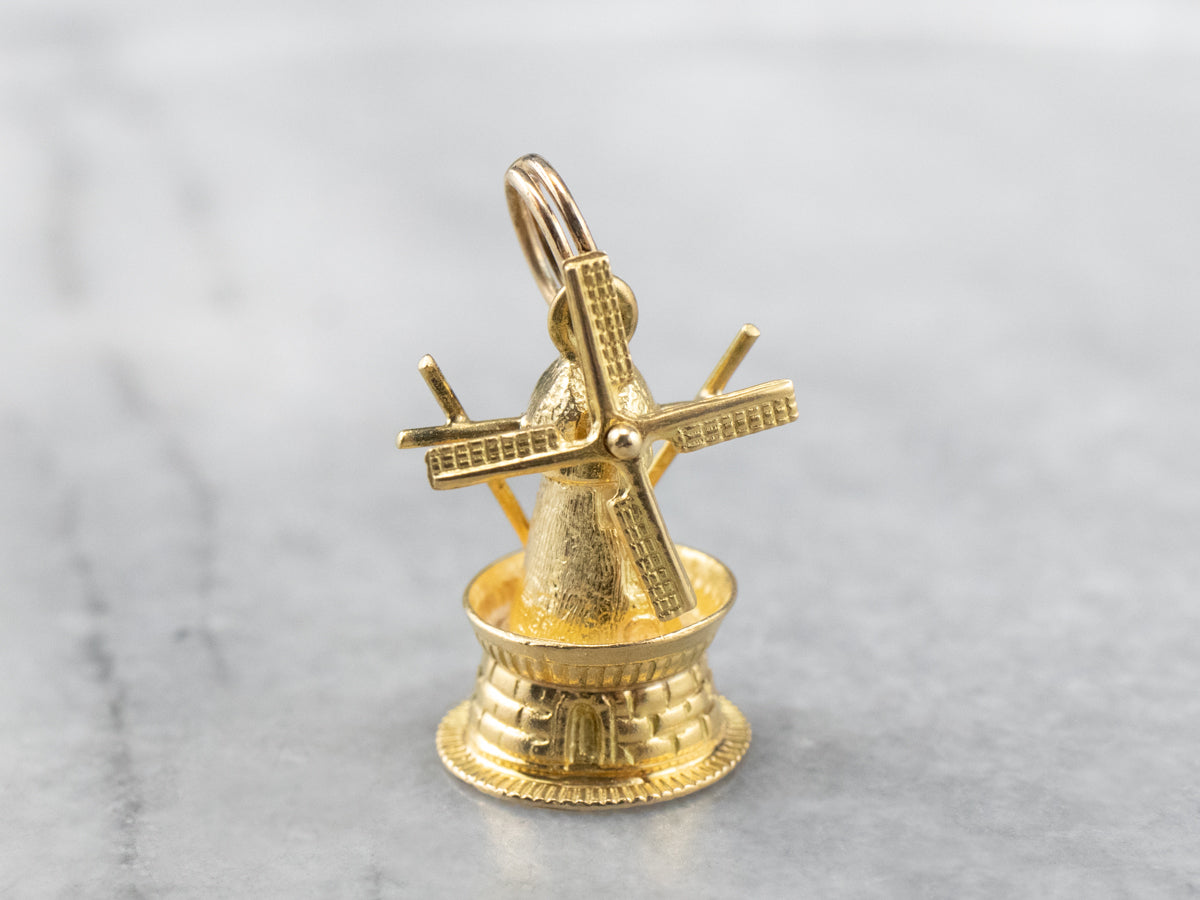 Vintage Moving Lighthouse Windmill Gold Charm