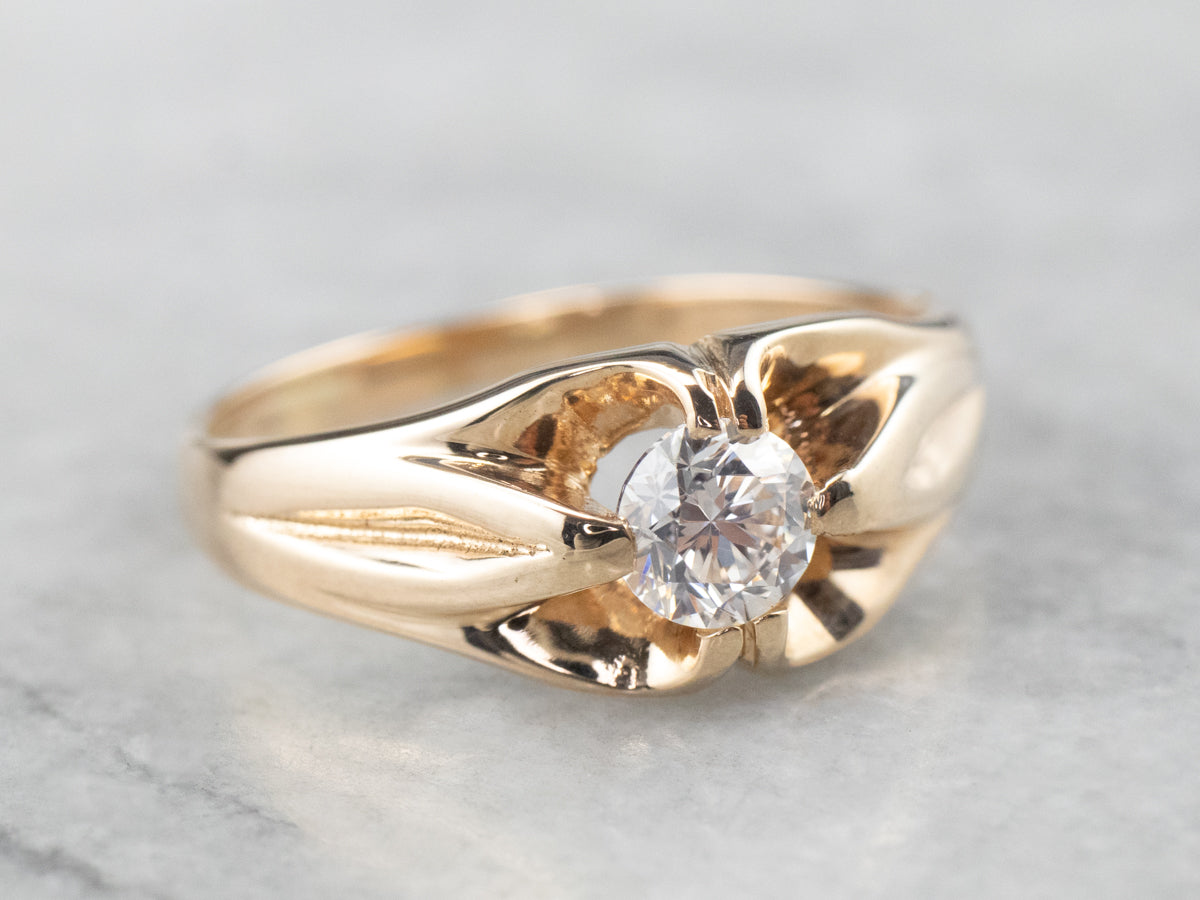 Gold Unisex Diamond Solitaire Engagement Ring